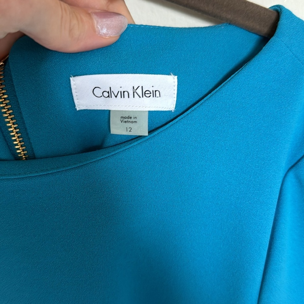 Calvin Klein Womens Sheath Dress 12 Blue Bell Sleeve Career Work Professional